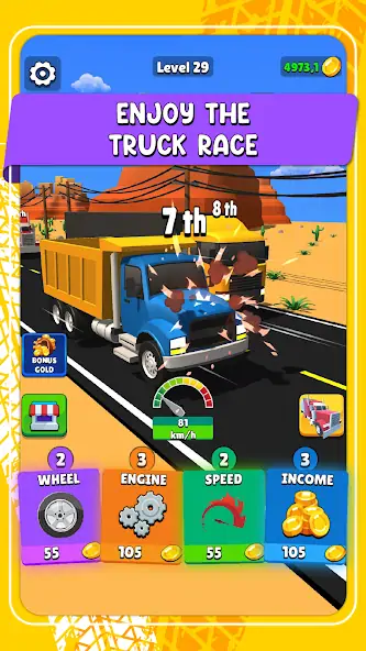 Скачать Idle Truck Racing : Cybertruck [MOD Бесконечные монеты] на Андроид
