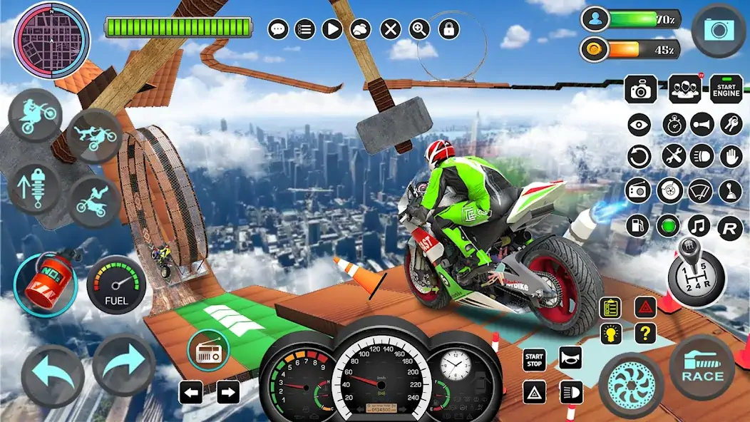 Скачать мега пандус мотоцикл трюки [MOD Бесконечные монеты] на Андроид