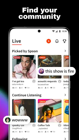 Скачать Spoon: Talk & Music Livestream [Разблокированная версия] на Андроид