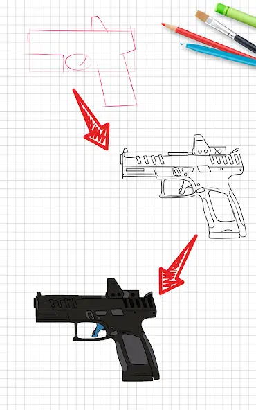 Скачать Как нарисовать оружие поэтапно [Полная версия] на Андроид