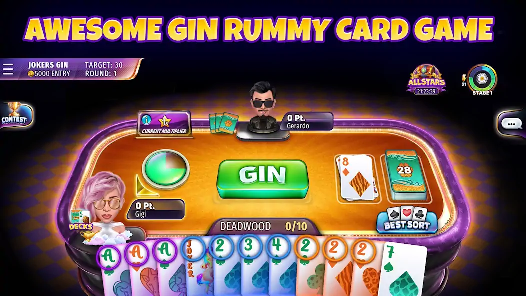 Скачать Gin Rummy Stars - Card Game [MOD Много денег] на Андроид
